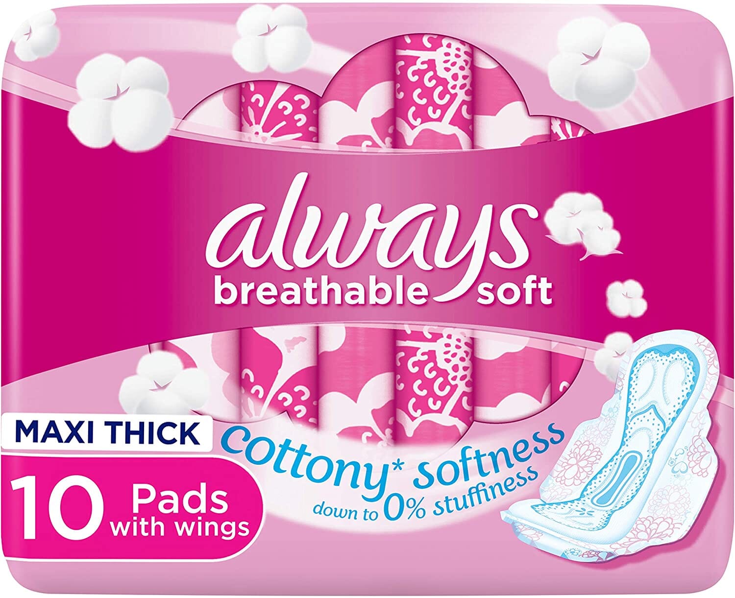 Always Cotton Large Sanitary Pads With Wings Pink 16x10 Pieces